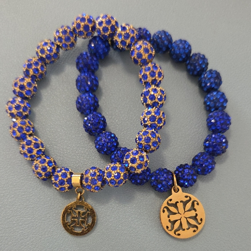 Rustic Cuff Royal Blue and Gold Bracelet Duo